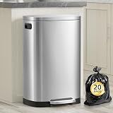 KdbK 13 Gallon Trash Can with Lid, 50L Fingerprint Proof Stainless Steel Kitchen Trash Can with Removable Inner Bucket and Lid Soft Close, Pedal Rubbish Bin for Home Office