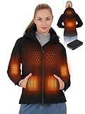 HOTHUGZ Heated Jackets for Women with 12V 15000mAh Battery Pack, Women's Soft Shell Electric Jacket, Winter Heated Coat, S