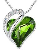 Leafael Gift Necklaces for Women, Infinity Love Birthstone Heart Pendant, Peridot Green Crystal for August, Birthday Jewelry for Her, Mom, and Wife, Silver Plated, 18" + 2" Chain