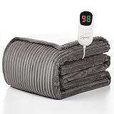Homemate Heated Blanket Electric Throw - 50"x60" Heating Blanket Throw 1/2/4/6/8 Hours Auto-Off 10 Heat Levels Over-Heat Protection Soft Flannel Sherpa Heater ETL Certification