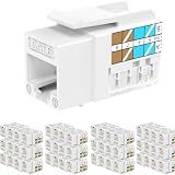 Rapink RJ45 Keystone Jack Cat6 10G Support, Keystone Jacks UTP 50 Pack for Wall Plate and Patch Panel, Rj45 Keystone 90 Degree White Color for Cat6, Cat5e, Cat5 Cabling