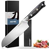 7 Inch Japanese Santoku Knife-Full Tang High Carbon Stainless Steel Professional Chef Knife, Multipurpose Kitchen Blade with Wood Handle&Sheath/Gift Box for Meat, Veggies, Fruits Home & Restaurant