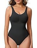 ANNZHIBRA Seamless Shapewear Bodysuit for Women, V Neck Halter Brief with Built-in Bra, Tummy Control Body Shaper