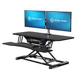 VERSADESK EvoLift 40" Electric Standing Desk Converter, Sit to Stand Motorized Desk Riser, 1-Button Easy Lift, Dual Monitor Workstation, Wide Keyboard Tray, Built-in Device Stand, Black