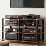 RAJYQODIS Heavy Duty AV Media Stand, Multifunctional Stacking Audio Component Rack with Shock-Absorbing Foot pegs, Audio Stand for Home Theater Studio (Teak, Fourth Floor)