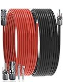 AMOMD 30Feet 10AWG Solar Extension Cable with Female & Male Connectors 6mm Solar Panel Weatherproof Wires for Solar Panels RV Marine Camper Ferry Black & Red PV Tinned Copper Extension Cord Kit