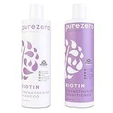 Purezero Biotin Shampoo & Conditioner Set - Anti Thinning Formula - Volumizing, Thicker, Fuller Hair - Zero Sulfates, Parabens, Dyes, Gluten - 100% Vegan & Cruelty Free (12 Fl Oz (Pack of 2))