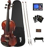 Mendini By Cecilio 4/4 Violin For Beginners, Black Solid Wood - Flamed Acoustic Violins Set with Case, Tuner, Shoulder Rest, Bow, Rosin, Bridge & Strings