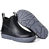 Ovyuzhen Men's Ankle Rain Boots Waterproof Deck Boots Booties Rubber Boots Men Anti-Slip Comfort Lightweight Gardening Shoes for Fishing Yard Farm Outdoor Work Boating