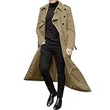 FONMA Trench Coat Men Winter Slim Coat Trench Lapel Long Jacket Double Breasted Overcoat Soft Elegant windbreaker Beige Large