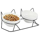 Elevated Tilted Cat Bowls for Indoor Cats，Raised Ceramic Cat Bowl Elevated 15°,Pet Feeding Bowls for Food and Water Anti Vomiting Bowl(Double Ceramics and Tilt Shelf) Suitable