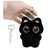 HUIJUFU Black Cat Plush Keychain Purse Charm - Cute Bag Charms Gifts for Women