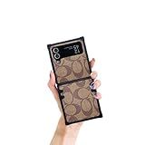Phone Case for Samsung Galaxy Z Flip3/Z Flip4,Luxury Designer PU Leather Case Classic Shockproof TPU Bumper Premium Protection Soft Cover Case Compatible with Samsung Galaxy Z Flip 3/4(Khaki)