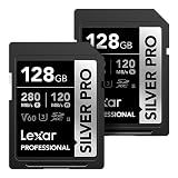Lexar 128GB 2-Pack Silver PRO SD Card, 280MB/s Read, 4K, V60, U3, UHS-II