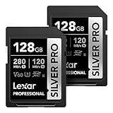 Lexar 128GB (2-PK) Professional Silver PRO SD Card, UHS-II, C10, U3, V60, Full HD, 4K, up to 280MB/s Read SDXC Memory Card, for Photographer, Videographer, Enthusiast (LSDSIPR128G-B2NNU)