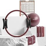 PhysKcal 15'' Pilates Ring Set with Anti-Burst Pilates Ball & Bands, Plum