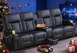 DG PEAFOWL Recliner Sofa, Home Theater Seating with Center Console, 4 Seat Reclining Couch with USB Ports & Phone Holders, Wall Hugger RV Sofa Furniture Loveseat Recliner Couch with Storage & Pocket