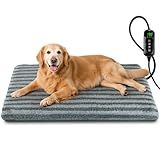 Large Pet Heating Pad, Waterproof Heated Dog Cat Bed with 11 Adjustable Temperatures & 24H Timer, Auto Shut-Off, Chew-Resistant Cord, Washable Cover, Indoor Electric Heating Mat, Grey, L(35" x 24")
