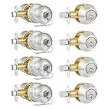 Plustool 4 Pack Exterior Door Lock Set, Satin Nickel Door Knob and Deadbolt Combo Set, Keyed Alike Entry Door Knobs with Lock&Keys, Round Ball Door Locksets with Deadbolt for Entrance and Front Door