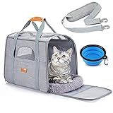 Morpilot Portable Cat Carrier - Soft Sided Cat Carrier for Medium Cats and Puppy up to 15lbs, Pet Carrier with Locking Safety Zippers, Foldable Bowl, Airline Approved Travel Dog Carrier - Light Gray