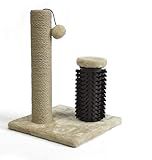 Amazon Basics Cat Scratcher - Indoor Classic Single Cat & Kittens Scratching Post with Brush, Small (16.5" H) - Beige