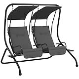 Outsunny Patio Swing Chair with 2 Separate Seats, Outdoor Swing with Removable Canopy and Cup Holders for Porch, Garden, Poolside, Backyard, Gray