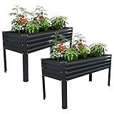 Vengarus Galvanized Raised Garden Bed Outdoor with Legs,48×18×30in Metal Elevated Raised Planter Box for Backyard, Patio, Balcony, 300lb Capacity,Black(2PCS)