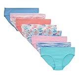 Hanes Big Ultimate Girls' Underwear, Pure Comfort Organic 100% Cotton Panties, Briefs, 8-Pack, Hipster-Pink Blue Solids & Patterns, 10