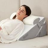 Ruqmuis Wedge Pillow Set for After Surgery, 3PCS Adjustable 9&12 Inch Bed Wedge Pillow for Sleeping, Incline Pillow Wedge for Headboard, Post Surgery, Acid Reflux, Neck&Back Support, White/Grey