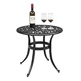 VINGLI 23.6" Cast Aluminum Round Patio Table with Umbrella Hole - All Weather Outdoor Bistro & End Table (Black)
