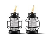 TIKI Tabletop Metal Torch Lanterns, 2-Pack – Stylish Outdoor Tabletop Torches for Patio, Garden & Backyard, Decorative Torch with Fiberglass Wick & Snuffer, Black