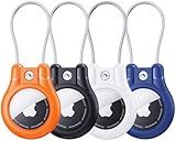 IPX8 Waterproof for AirTag Holder - 4 Pack Lock Case with Keychain for Apple AirTag 1st & 2nd Generation, Air Tag Keyring with Wire Cable, Secure AirTag Cover for Keys, Kids, Luggage, Bags, Pet Collar