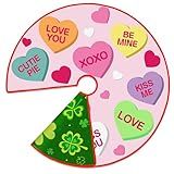 36 inch Reversible Valentines Day/St. Patrick's Day Tree Skirt, Double Sided Pink Love Candy Heart Green Shamrock Clover Valentines Day Tree Mat for Home Office Valentines St. Patrick's Day Decor