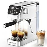 Aromaster Espresso Machine 20 Bar with Milk Frother, Easy to Use Compact Espresso Maker with Touchscreen, Fast Heat 1400W for Latte & Cappuccino, Stainless Steel Coffee Machine for Home & Office