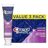 Crest 3D White Advanced Teeth Whitening Toothpaste, Crest 3D White Brilliance Toothpaste, Radiant Mint, 3.3 oz, Pack of 3