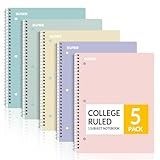 SUNEE Spiral Notebooks, 1-Subject, 5 Pack, College Ruled Paper, 8" x 10-1/2", 70 Sheets per Notebook,3-Hole Punched Paper, Pink,Purple, Blue, Green, Yellow Spiral Lined Notebooks for School,Work