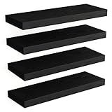 Fixwal Floating Shelves for Wall, Wall Mounted Rustic Wood Shelves for Bathroom, Living Room, Bedroom and Kitchen, Wall Shelves for Storage,Books,Room Decor (Black, Set of 4, 15.8 Inch)