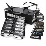 Boost Eyewear 6 Pack Reading Glasses, Traditional Black Frames, for Men and Women, with Comfort Spring Loaded Hinges, Black, 6 Pairs (+1.50)