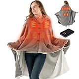 HOTHUGZ Battery Cordless Heated Blanket, Cordless USB Heated Wearable Blanket, Battery Heated Blanket 45"x60" Rechargeable Heated Throw Shawl with 8 Heating Zones, Gift for Women Mom, 18W, Grey