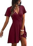 Wedding Guest Dressss Wrap V Neck Party Cocktail Dress Mom Outfits Wine XL