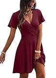 Wedding Guest Dressss Wrap V Neck Party Cocktail Sundress Red Summer Dress Mom Outfits Burgundy XL