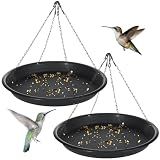Briwooody 2 Sets 16.7" Bird Seed Catcher Tray Platform Bird Feeder Large Hanging Tray Fits Most Feeders Catches Most Falling Seed and Husk Outdoor Yard Garden Backyard for Attracting Birds, Black