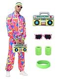 Tosjack 80s Outfit for Men Women,Neon Retro Tracksuit 90s Windbreaker Costume,Hip Hop Party Workout Track Suit Clothing Couples (XL)