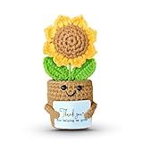 Mini Sunflower Thank You Gift for Teacher Boss Manager, Handmade Crochet Positive Plant with Card, Appreciation Gifts for Women, Cute Small Desk Decor, End of School Year Christmas Graduation Present