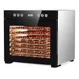 Food Dehydrator Machine, Powerful Food Dryer with 8 Stainless Steel Trays, Adjustable Temperature up to 167°F & 48-Hour Timer for Jerky, Fruits, Herbs - Includes Mesh Tray, Drip Tray & Recipe Guide