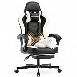 Kslysuty Desk Computer Gaming Chair - High Back Ergonomic Office Chair with Footrest and Lumbar Support, Swivel Comfy Home Gamer Video Game Chairs with Pocket Spring Cushion for Adults (White Leather)