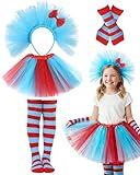 Vivrerizo Tulle Tutu Costume for Kids - 4 Pcs Tutu Red Blue Skirt Blue Mesh Headband with Bow Striped Gloves and Socks Set for Halloween Dress Up Party Cosplay Small