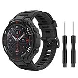 MoKo Watch Band Compatible with Amazfit T-Rex/T-Rex Pro Smartwatch, Soft Silicone Replacement Sport Strap Breathable Wristband with Screwdrivers, Black