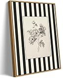 Yellow Framed Stripes Flower Canvas Wall Art Black White Striped Floral Painting Decor Pictures Vintage Sketch Plant Orchid Bedroom Living Posters Prints for Corridor Kitchen Room Decoration