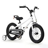 RoyalBaby Freestyle Kids Bike 14 Inch Childrens Bicycle with Training Wheels Toddlers Boys Girls Beginners Ages 3-5 Years, White